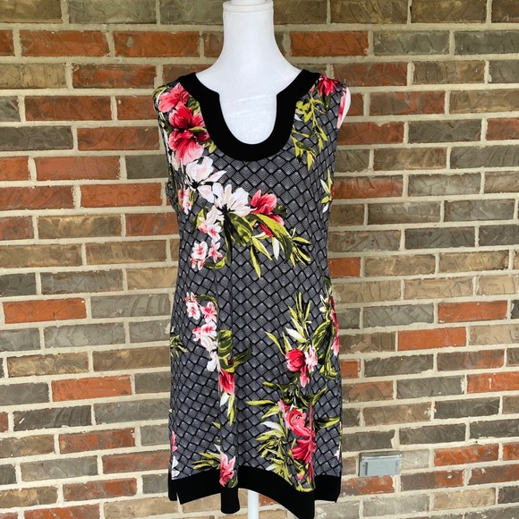 White House Black Market Floral Shift Dress Womens Medium Black Pink - Picture 2 of 6